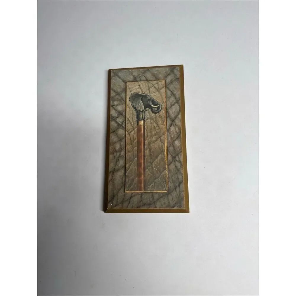 Vintage Arts Arnie Fisk Elephant Print Wooden Plaque 9,5” X 5” See Description